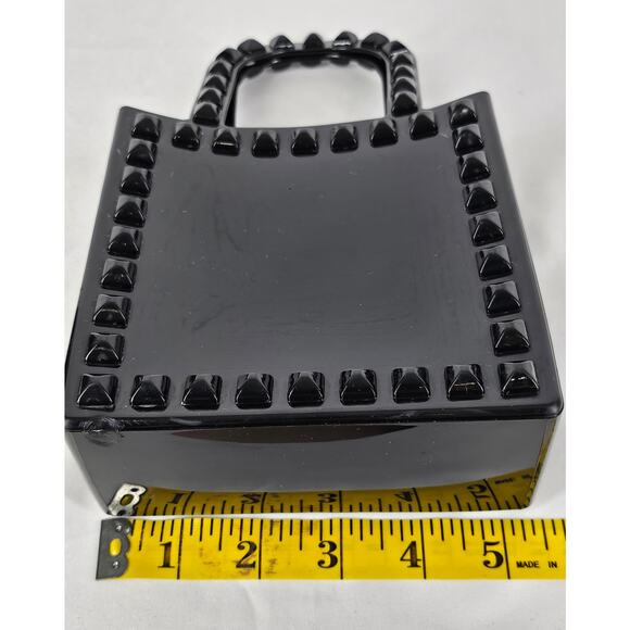 UNIQUE WOMEN'S BLACK JELLY STUDDED TOP HANDLE CROSSBODY MINI BAG PURSE – 5"x5" - Picture 7 of 13